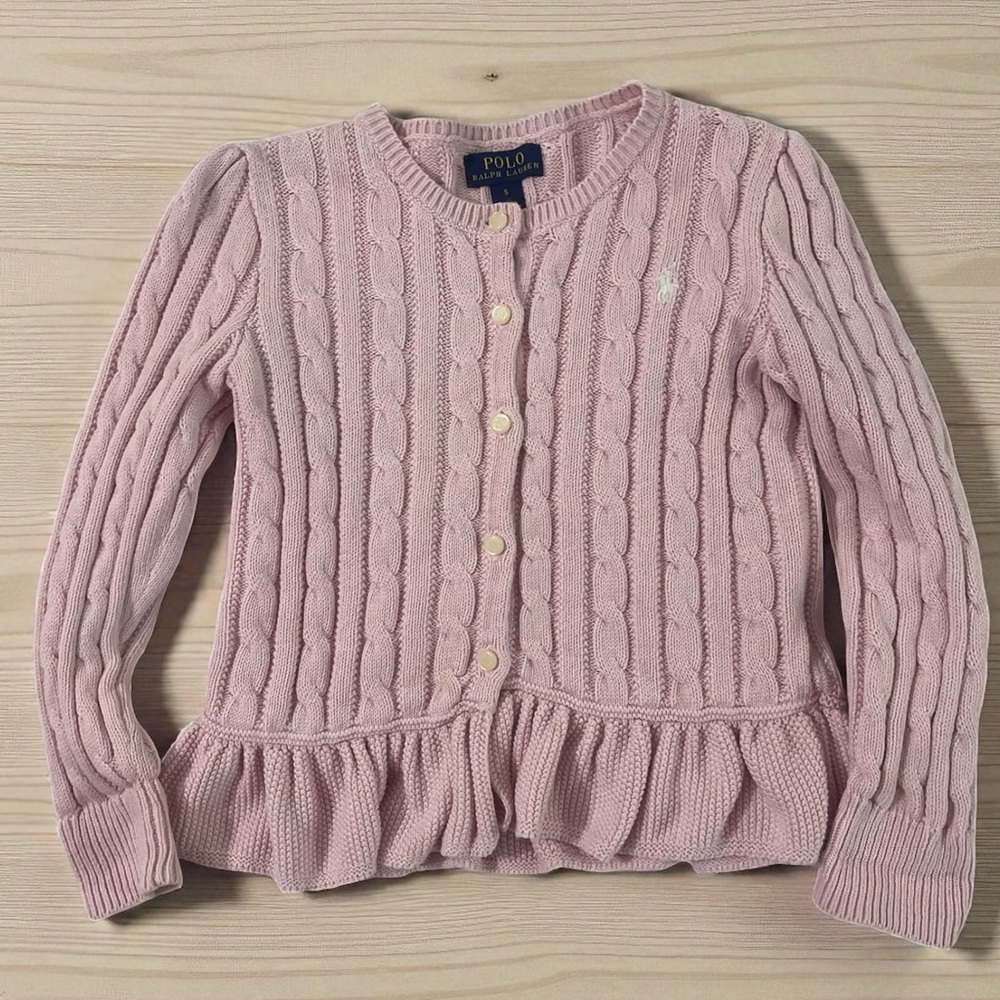 Polo by Ralph Lauren Light Pink Ruffle Hem Cardigan